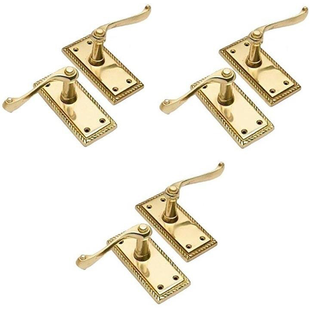 Golden Grace Polished Brass Georgian Lever Latch Door Handle Set 107 x 48mm 3 Pack Image 1
