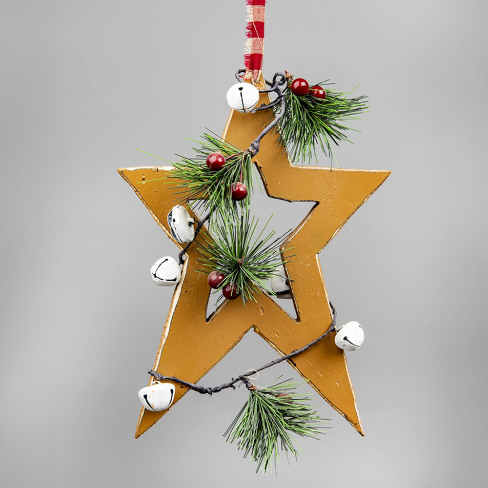 Shatchi Light Brown Star Wooden Hanging Christmas Decoration 26cm Image 4