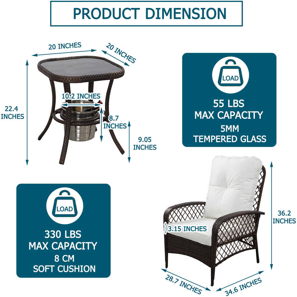 Furniture One 2 Seater Armchair Garden Bistro Set with Ice Bucket Image 8
