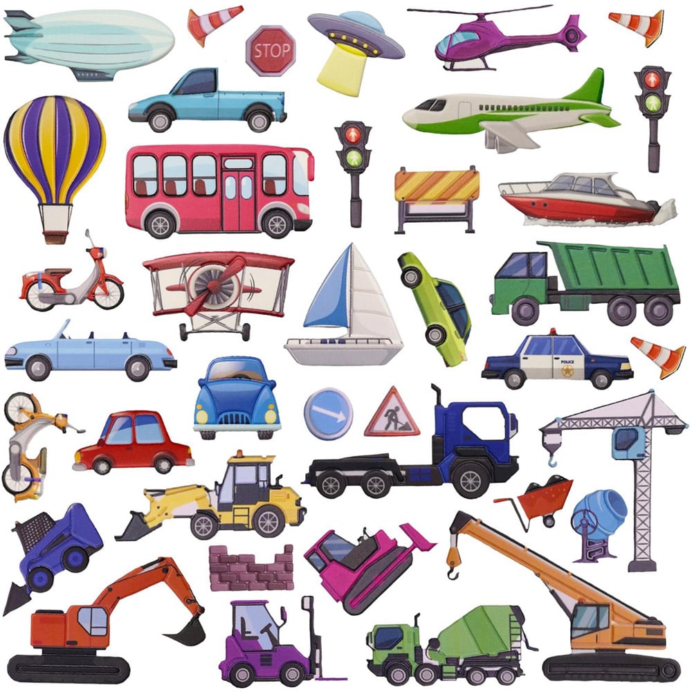 Walplus Construction and City Transport Double Sided Reusable Foam Window Sticker 42 Piece Image 1