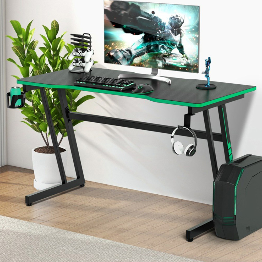 Costway Z-Shaped Computer Desk with Headphone Hook and Cup Holder Green Image 1