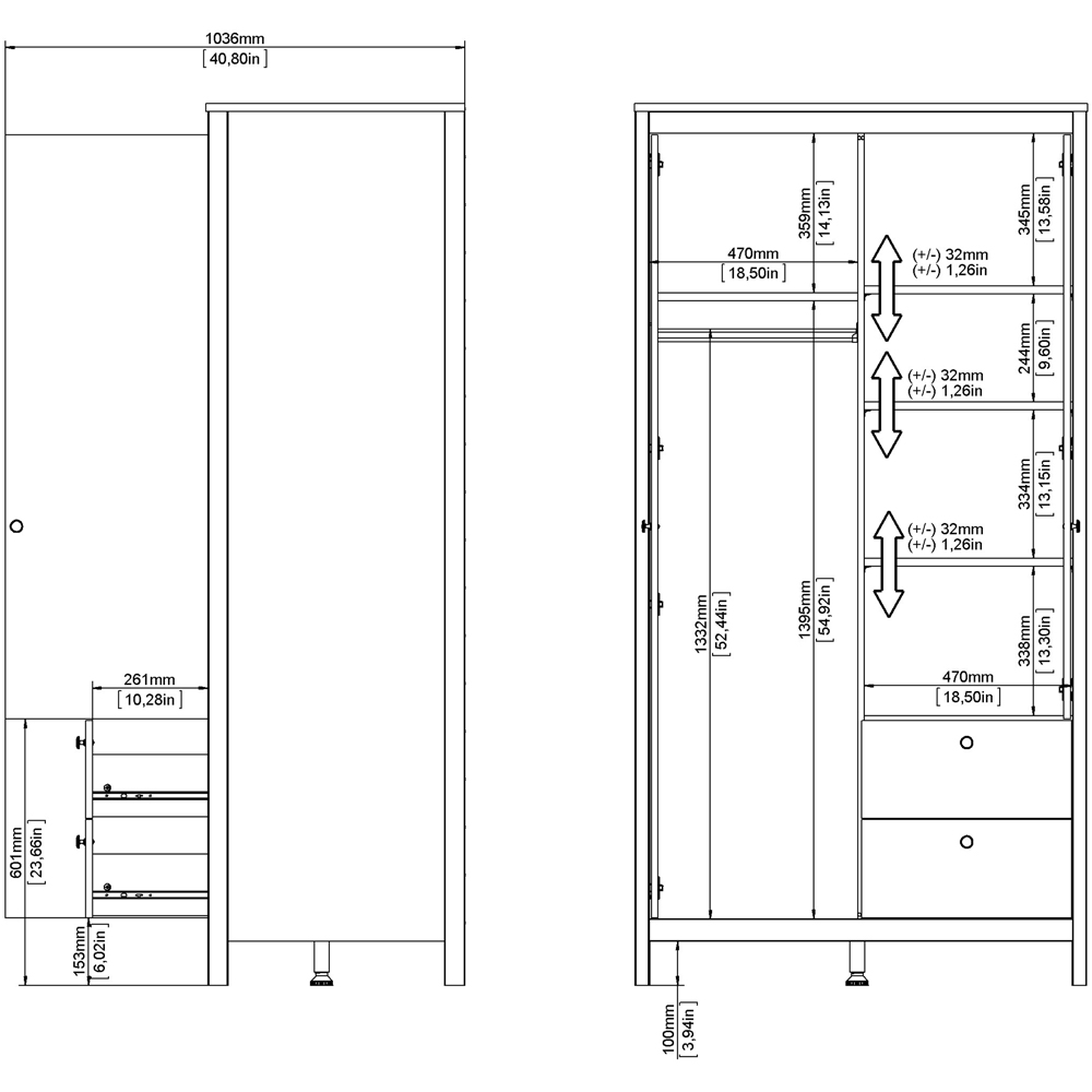 Florence Barcelona 2 Door 2 Drawer White Mirrored Wardrobe Image 7