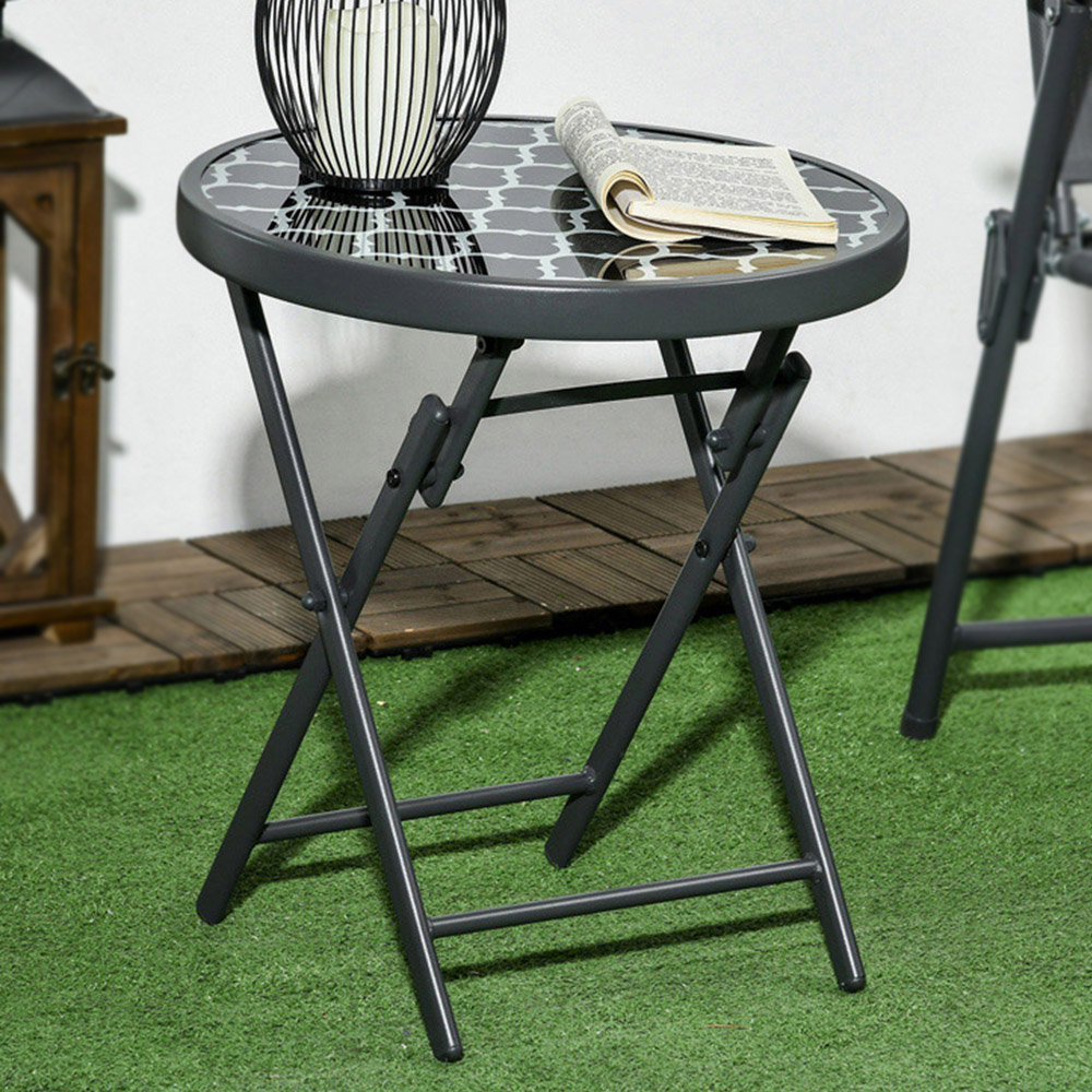 Outsunny Black Glass Top Round Foldable Garden Table Image 1