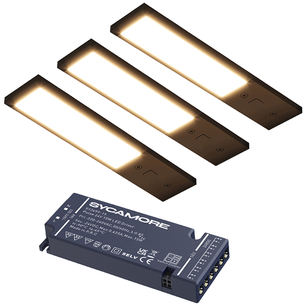 Sorrelis Elvan TriGlow Black Rectangle Slim 3 Cabinet Light Kit Image 1
