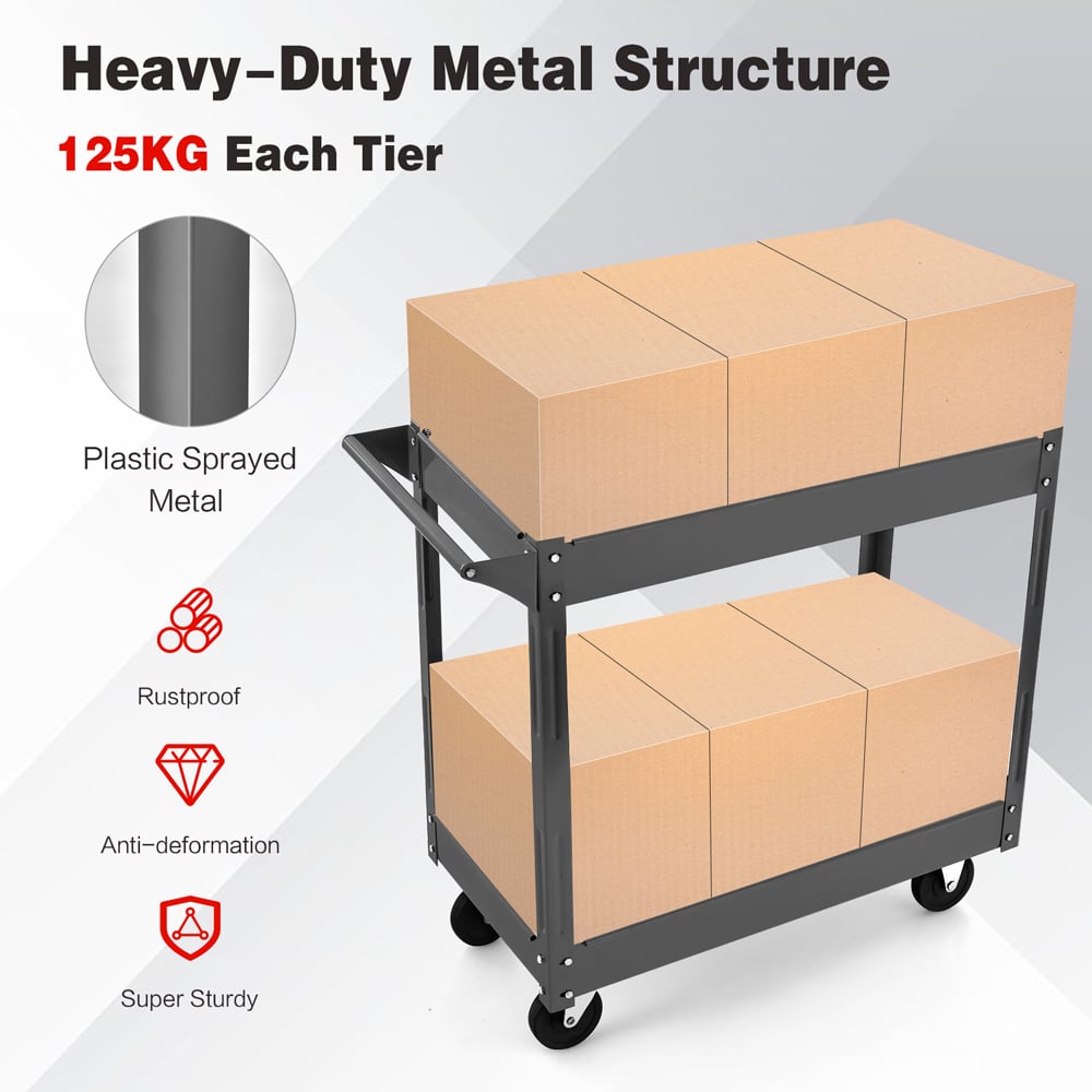Costway 2 Shelf Black Tool Trolley with Wheels Image 5