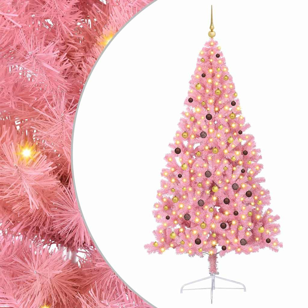 vidaXL Pre-Lit Gold and Bronze Baubles Pink Artificial Christmas Tree 8ft Image 2