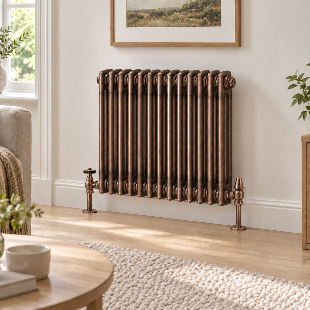 Go Bathrooms Clarence Antique Copper 3 Column Radiator 600 x 605mm Image 2