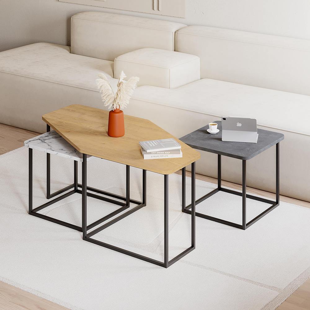 Decortie Nesty Sapphire Oak Nest of Tables Set of 3 Image 4