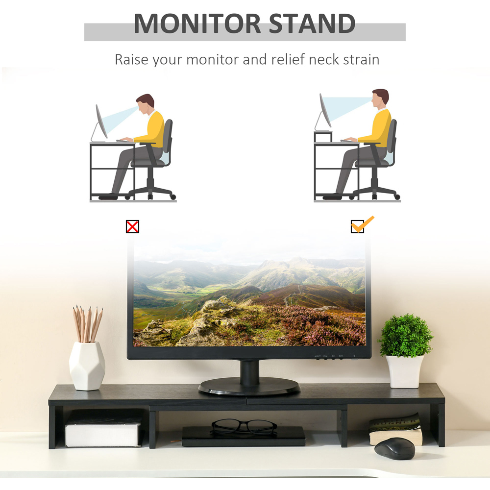 Portland Black Dual Monitor Adjustable Stand Riser Image 4