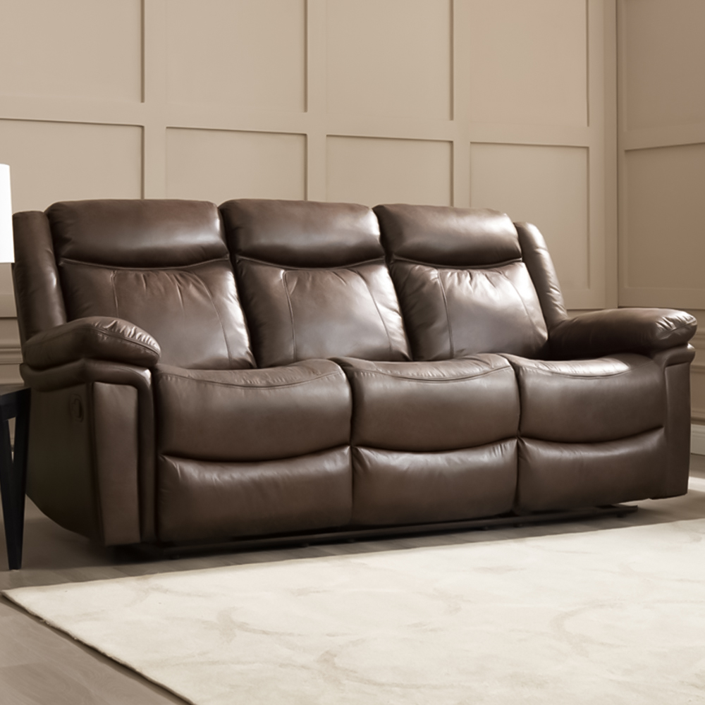 Home Detail Rowan 3 Seater Brown Faux Leather Manual Recliner Sofa Image 1