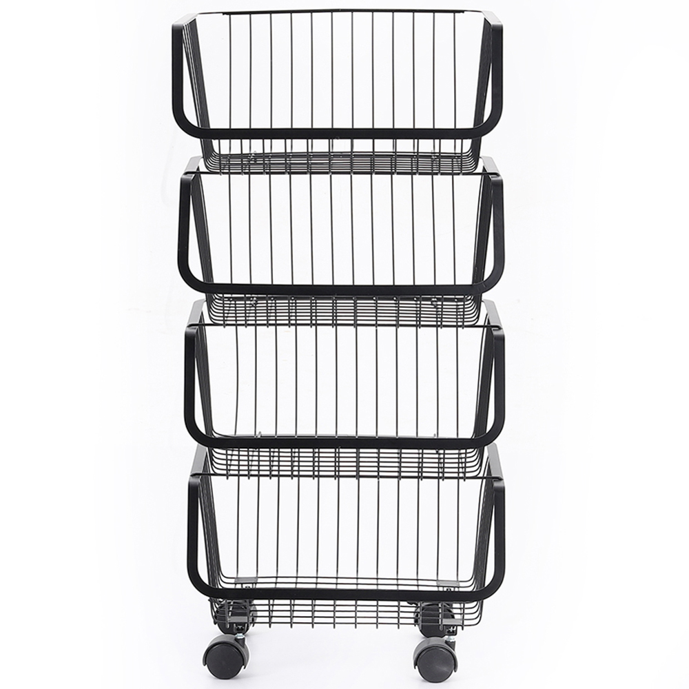 Living and Home Black Set of 4 Stackable Rolling Metal Wire Basket Trolley Image 3