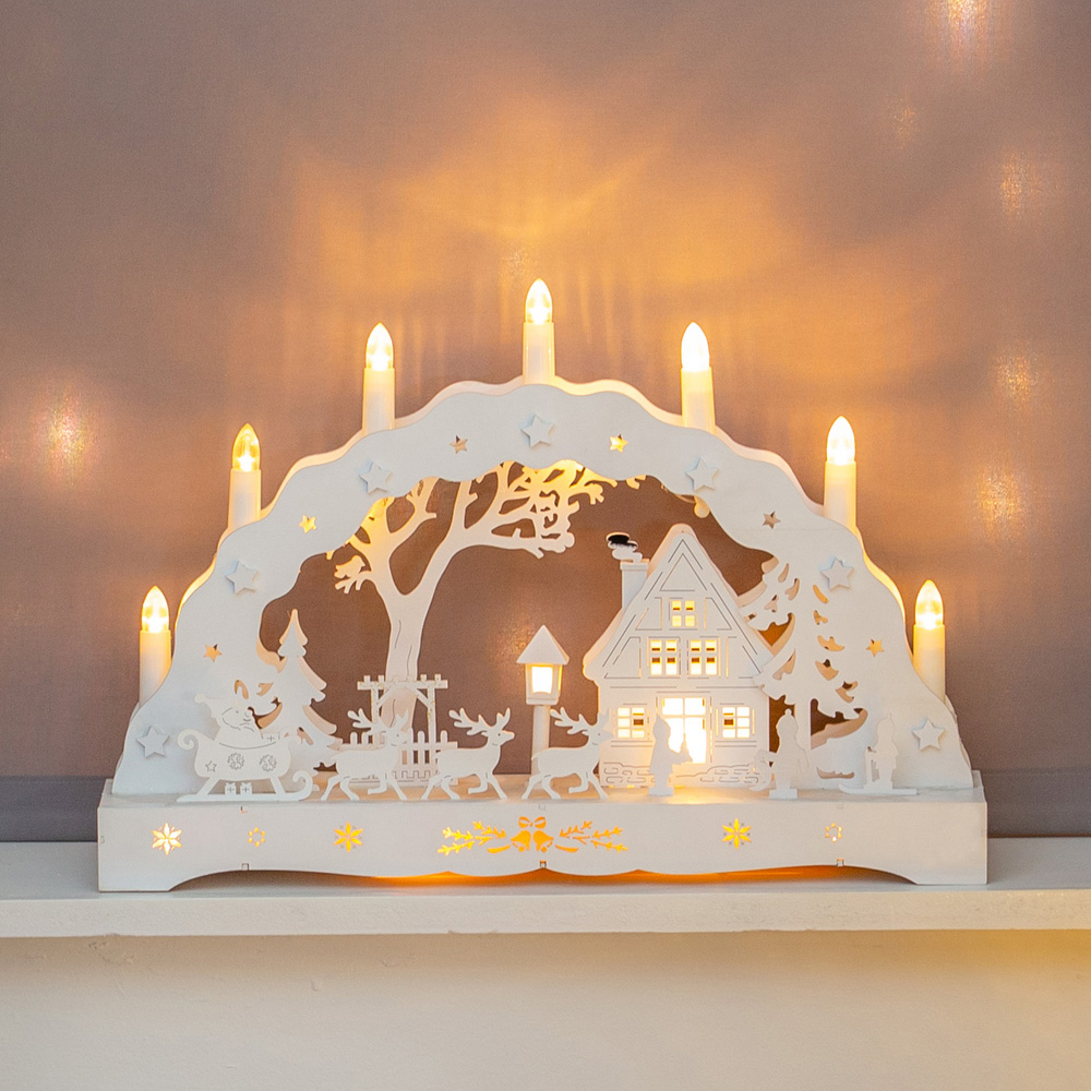 The Christmas Workshop 12 LED Wooden Winter Scene Candle Bridge Light Image 1