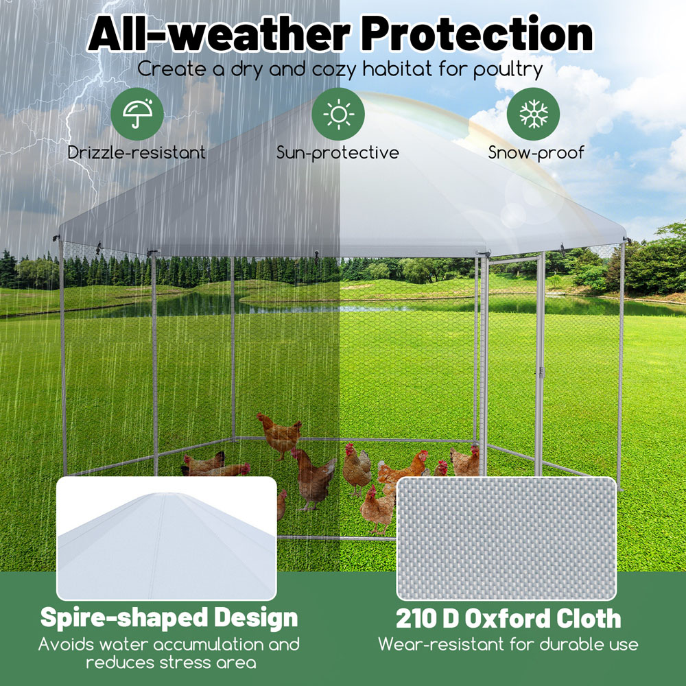 Costway Hexagonal Metal Chicken Coop with Lockable Door Image 8
