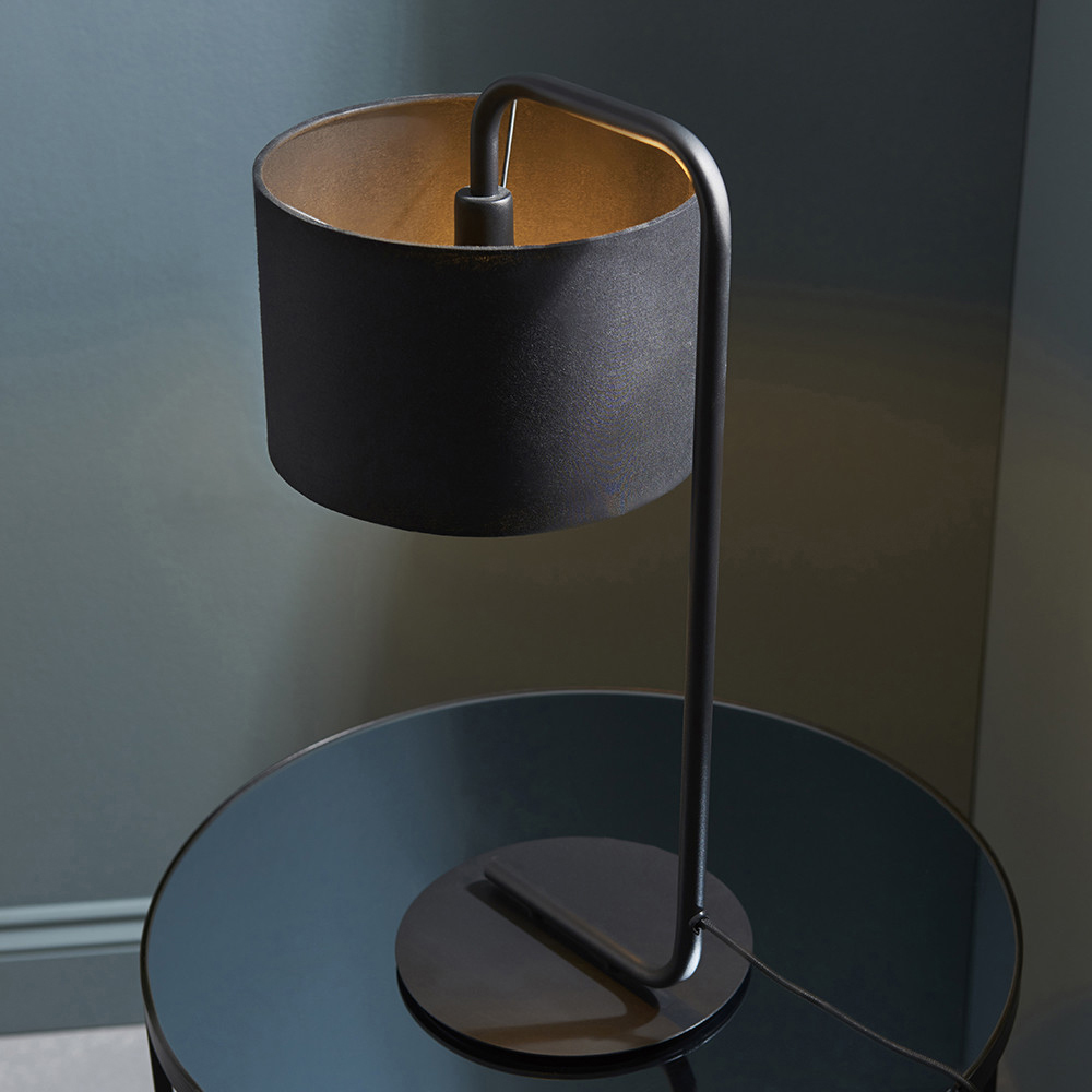 Merano Carrara Black Fabric Shade Satin Black Table Lamp Image 4