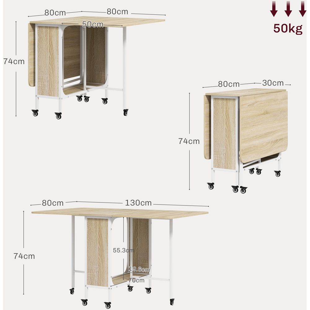 HOMCOM 6 Seater Natural Drop Leaf Mobile Dining Table Image 9