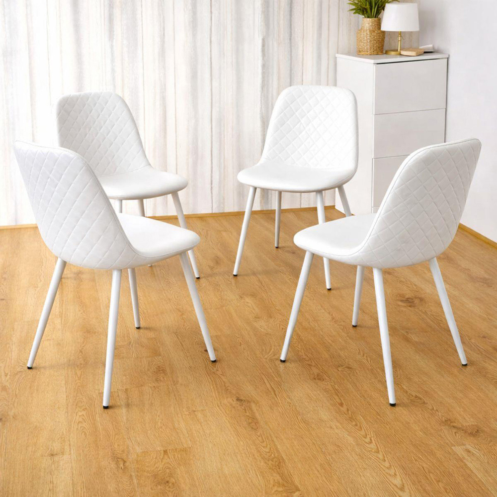 Portland 4 Seater Gem Pattern Faux Leather Wooden Tabletop Dining Set White Image 3