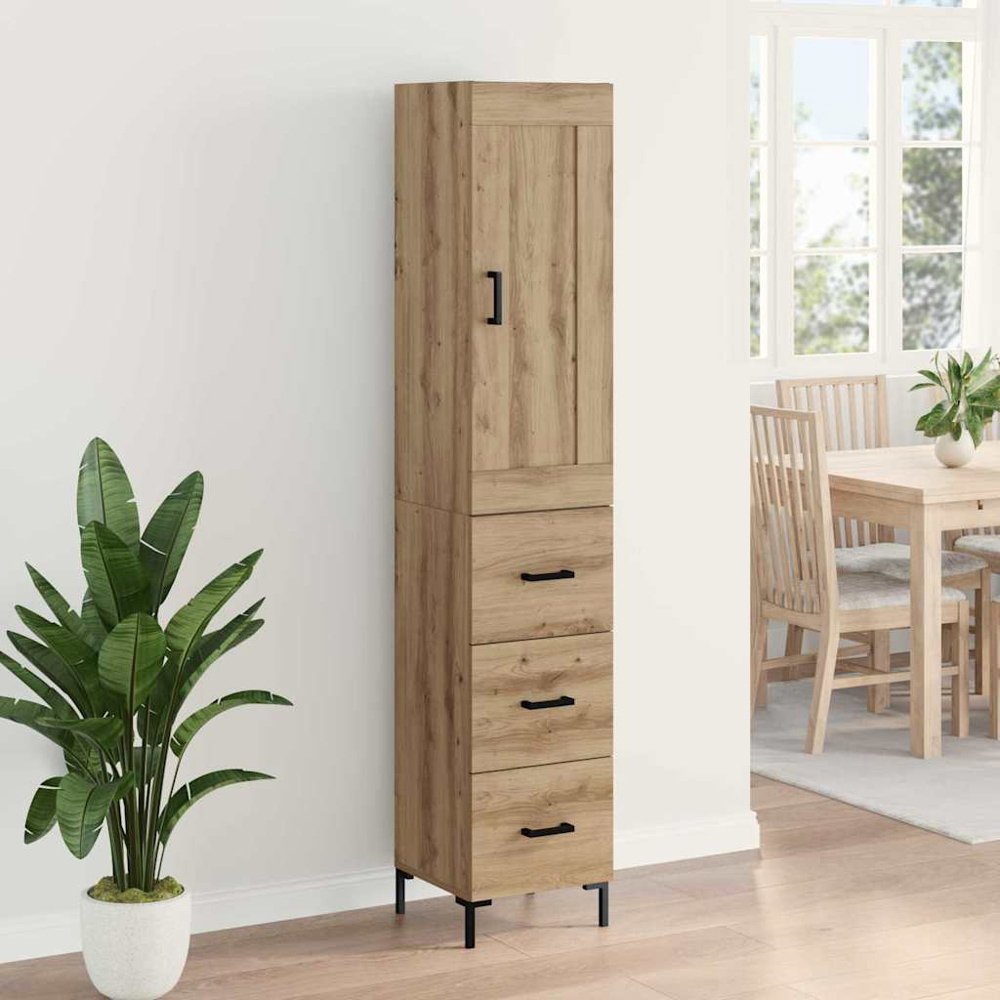vidaXL Single Door 3 Drawer Artisan Oak Highboard Image 9
