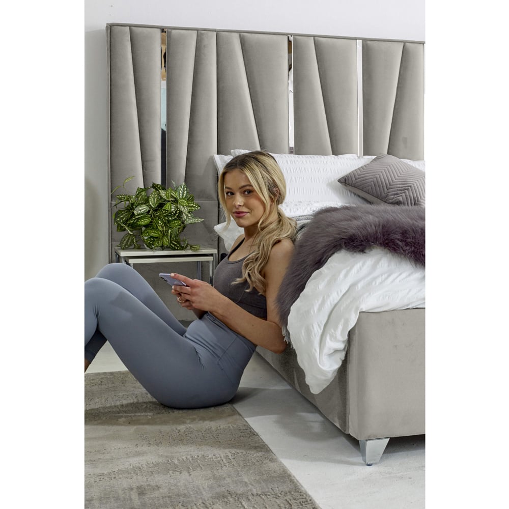 Eleganza Mila King Size Silver Plush Velvet Bed Frame with Lined Headboard Image 3