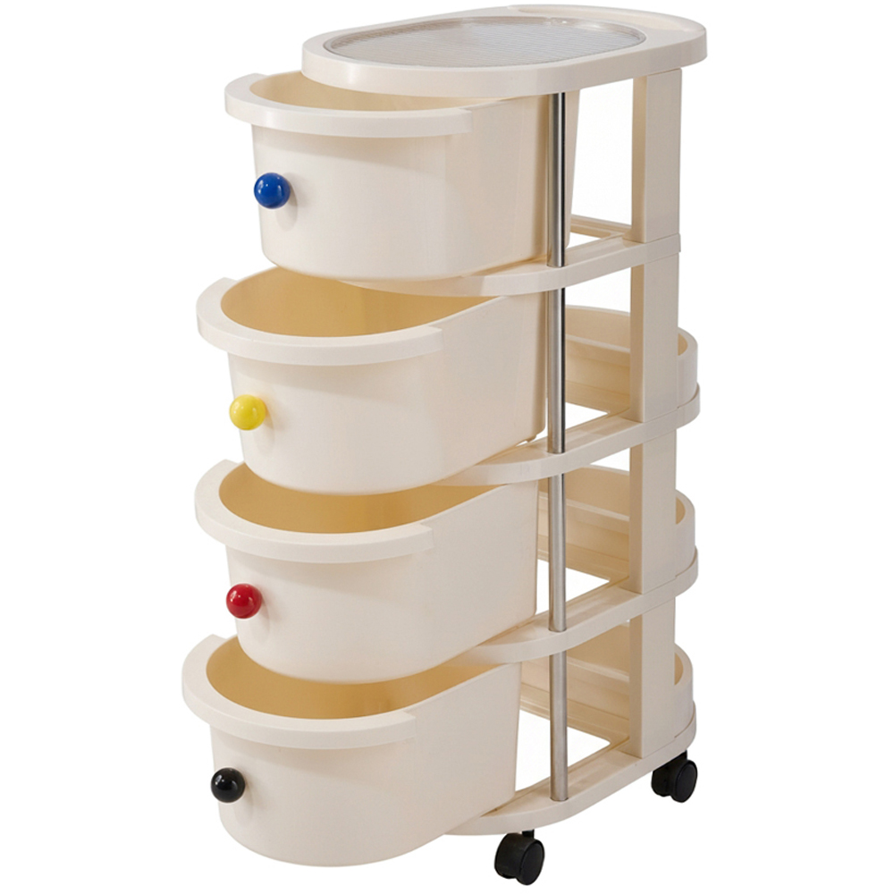 Living and Home 4 Drawer Cream Rolling Storage Cart Image 4