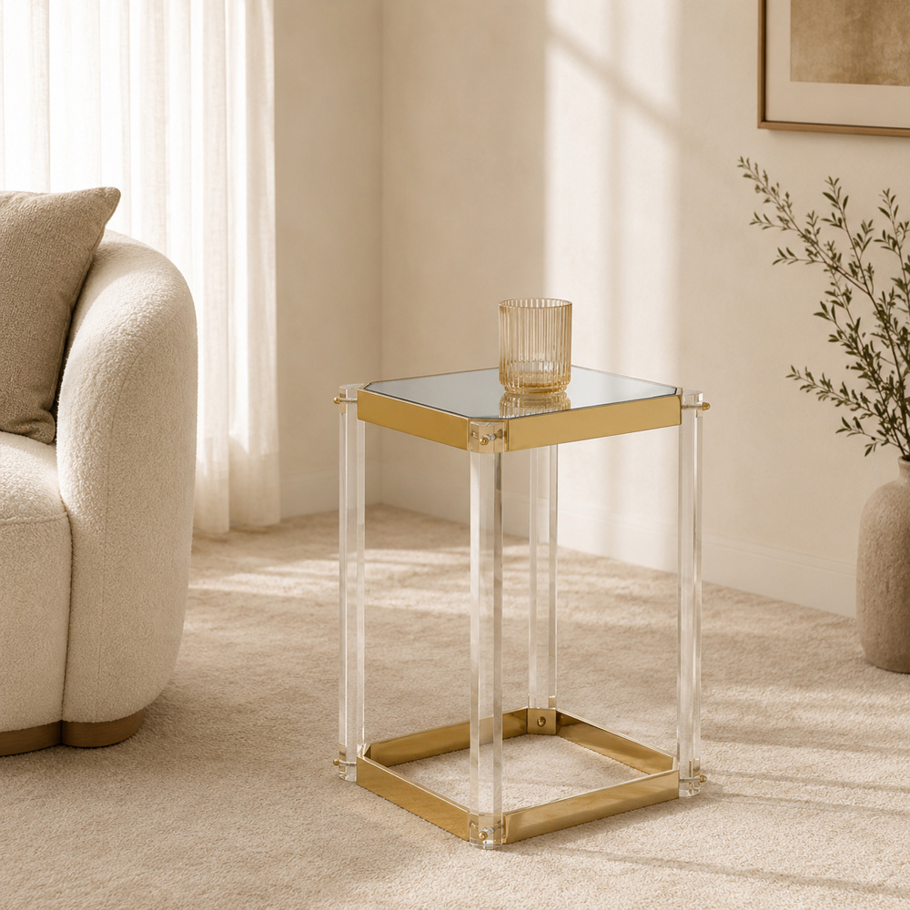 Premier Housewares Reflective Gold Finish Side Table with Mirrored Top Image 3
