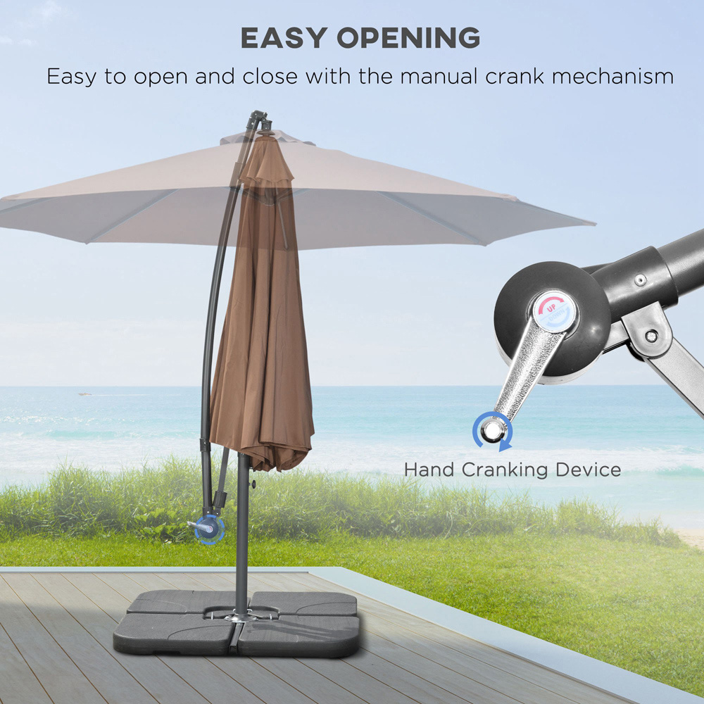 Outsunny Coffee Crank Handle Cantilever Banana Parasol with Cross Base and Cover 3m Image 4