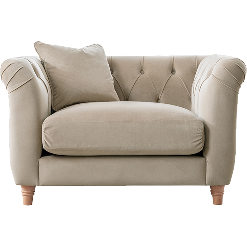 Elsie Chesterfield 4 Seater Putty Plush Velvet Sofa Suite Image 4
