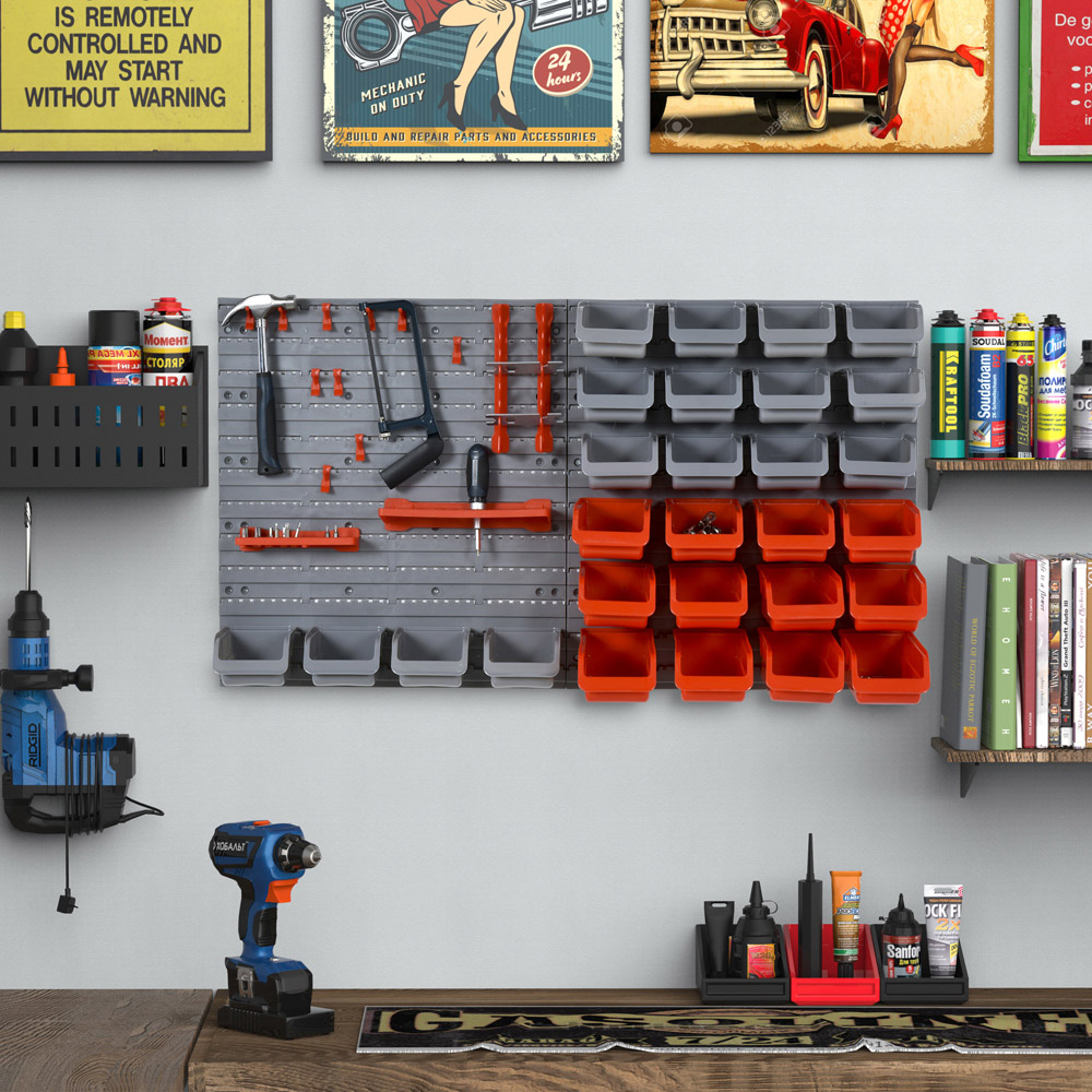 Durhand 44 Piece Red On Wall Tool Organiser Image 2