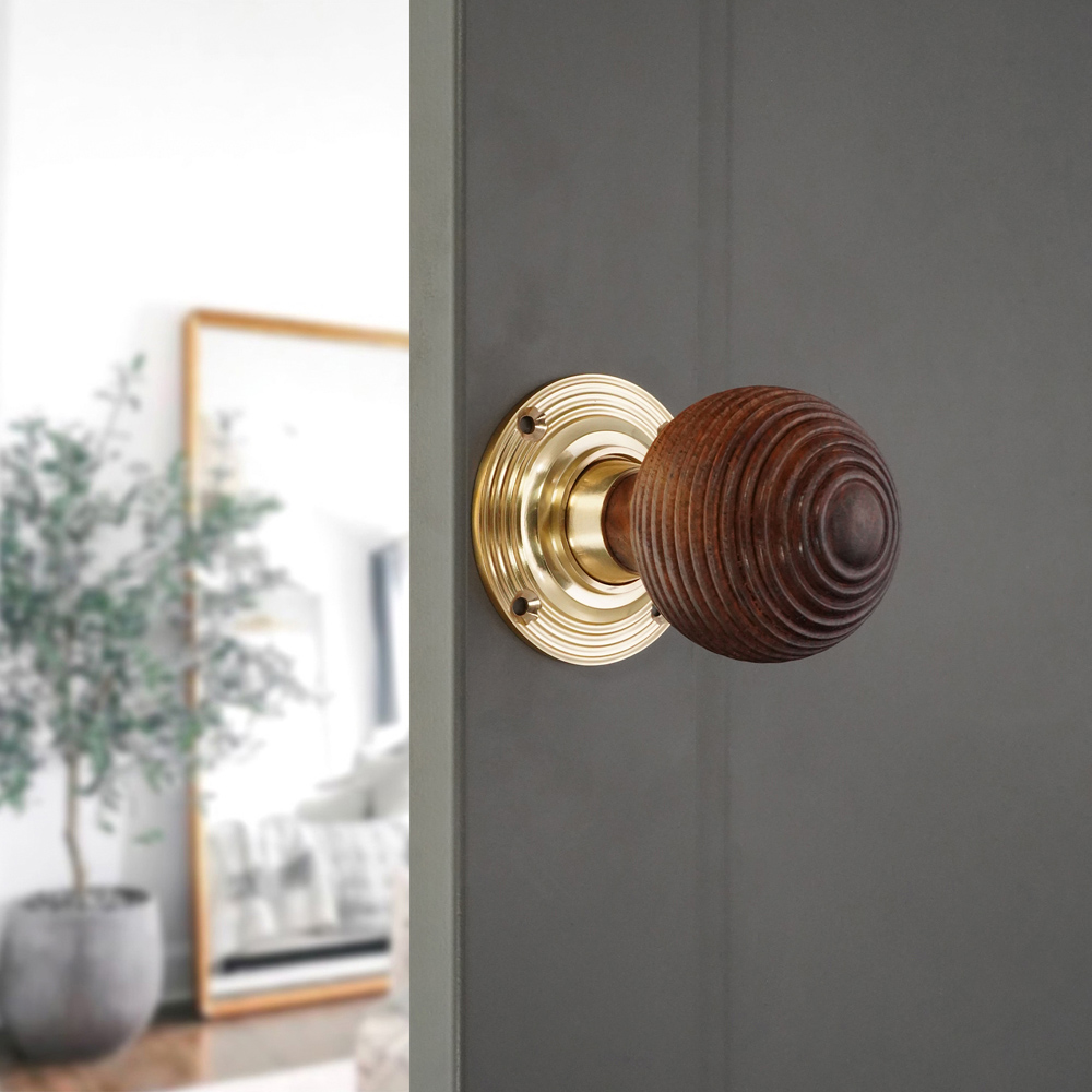 Spira Brass Polished Brass Rosewood Beehive Rim and Mortice Door Knob 2 Pack Image 2