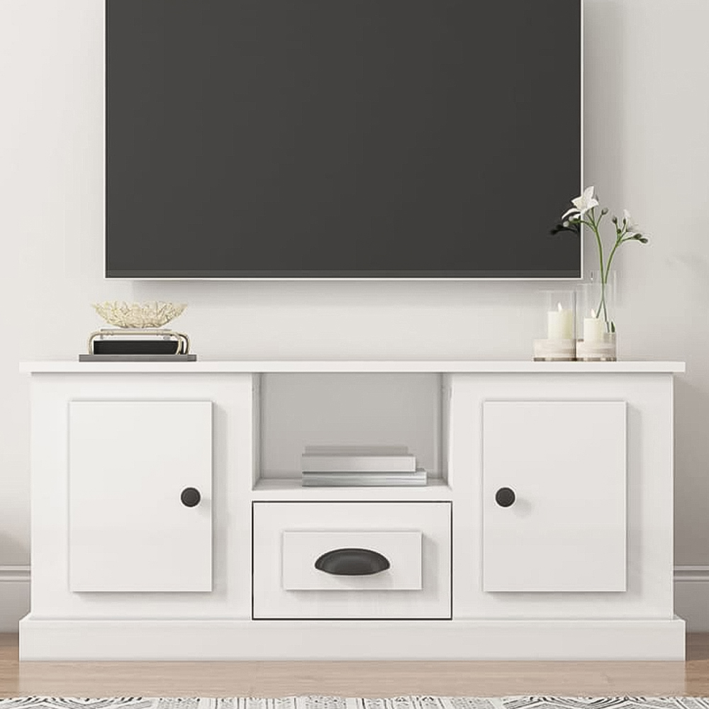 vidaXL 2 Door Single Drawer Single Shelf White Wooden TV Cabinet Image 1