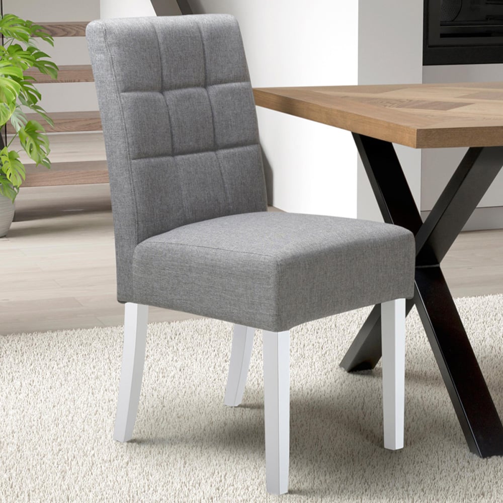 Moseley Set of 2 Grey and White Linen Effect Silver Dining Chair Image 1