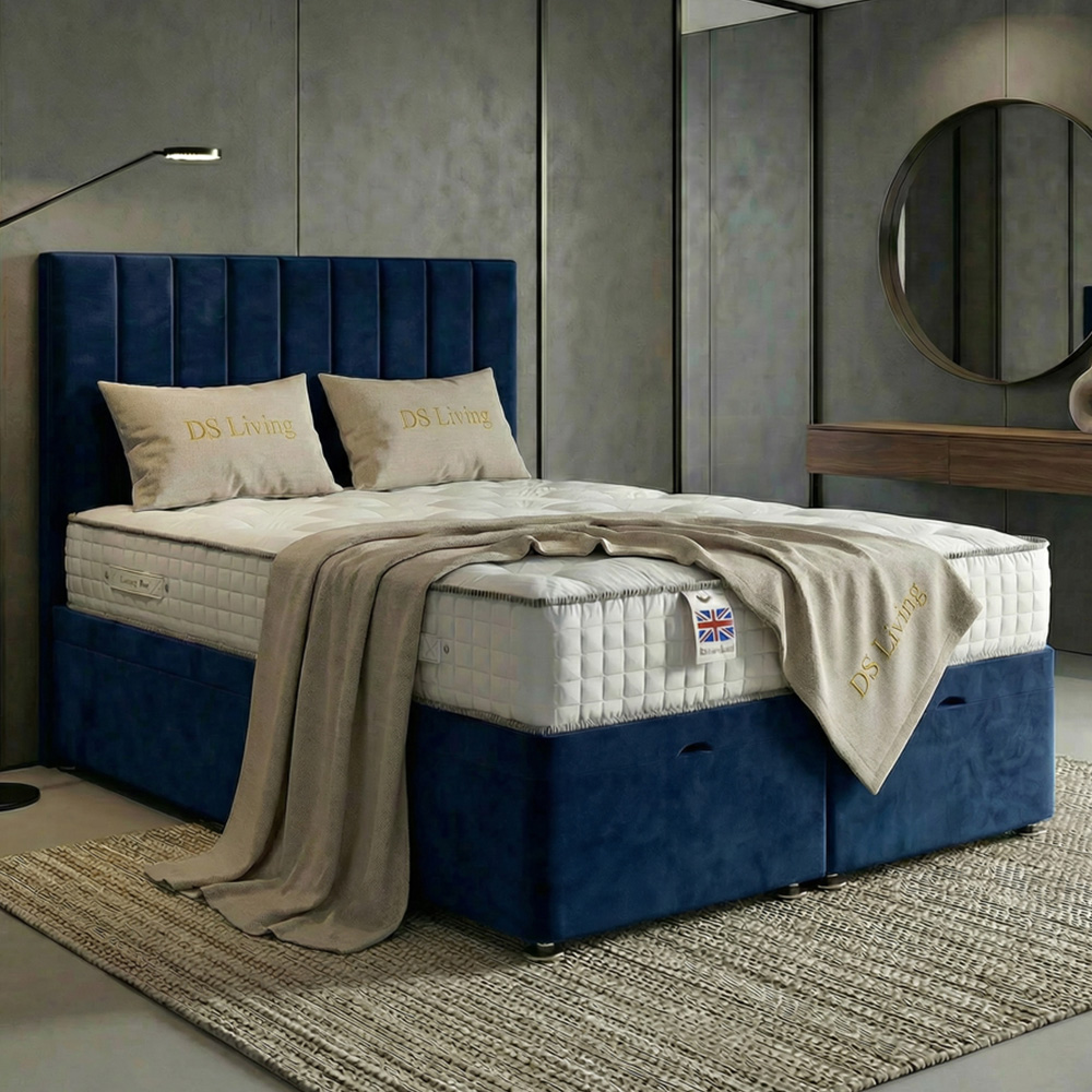 DS Living Aether Single Dark Blue Plush Velvet Divan Bed Image 1