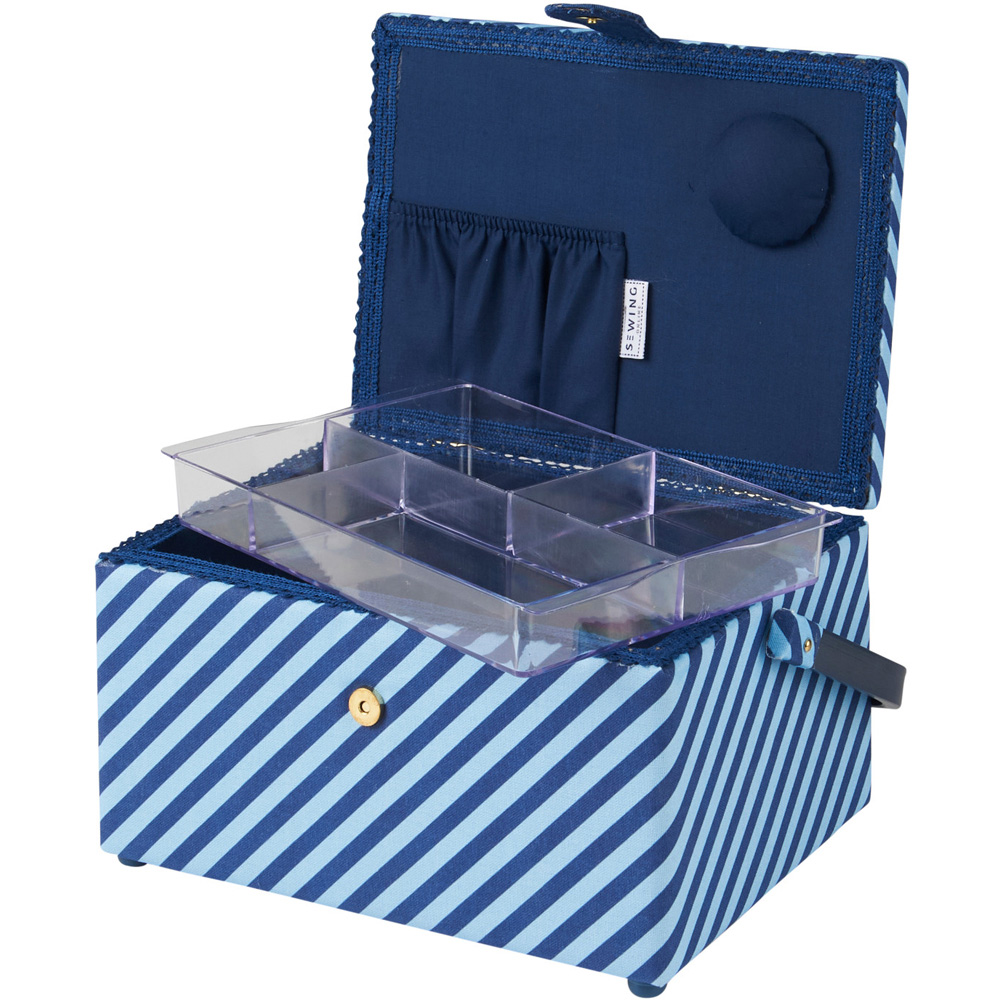 Sewing Online Blue Heart Strip Medium Sewing Basket with Carry Handle Image 2