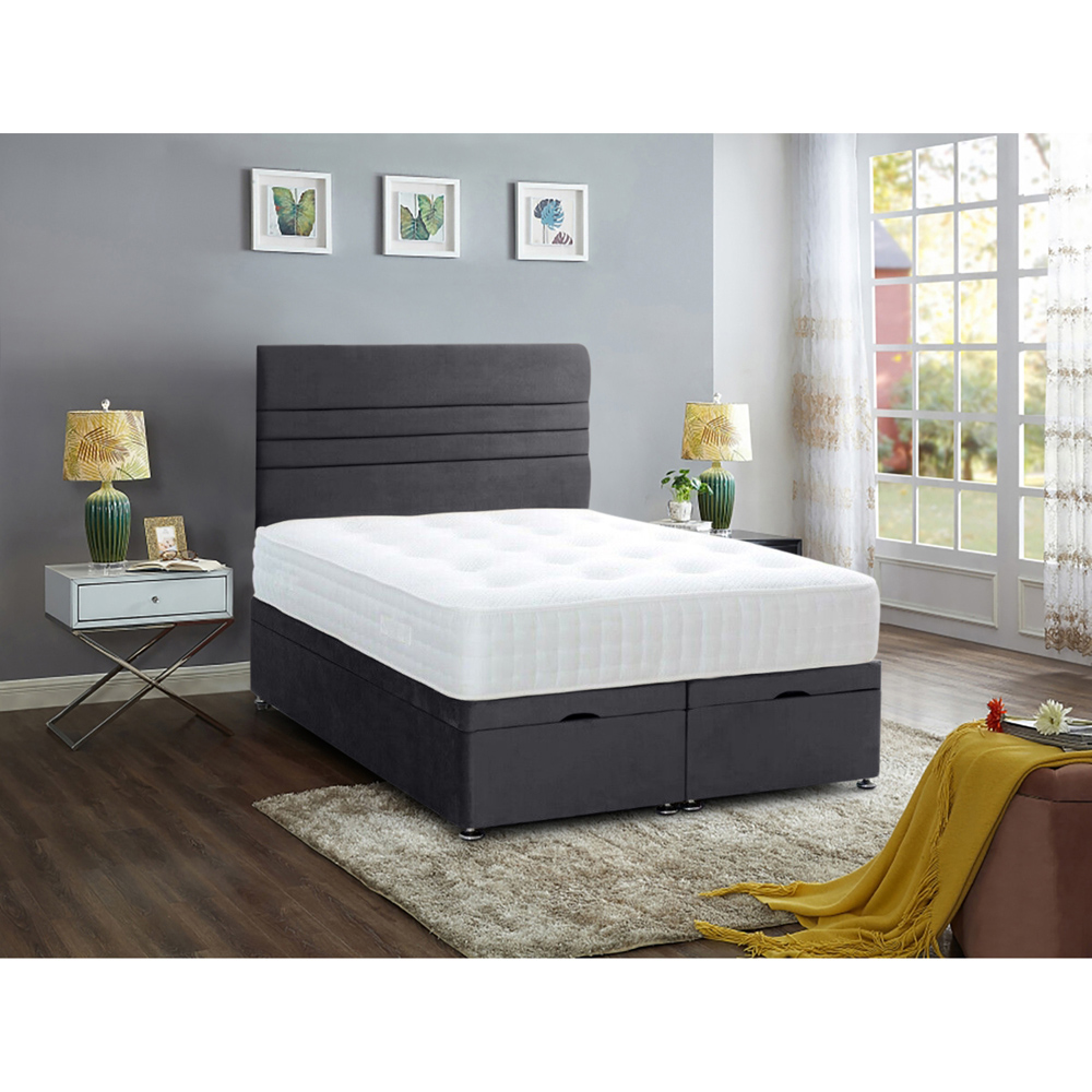 Eleganza Home Napster Double Steel Plush Velvet Divan Ottoman Bed with Lined Headboard Image 2