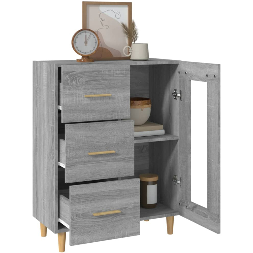 vidaXL Single Glass Door 3 Drawer Grey Sonoma Wooden Sideboard Image 4