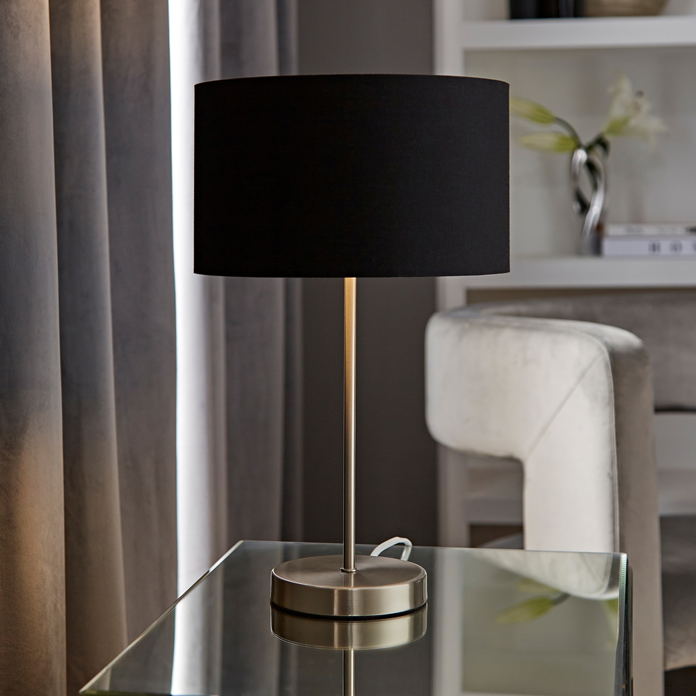 ValueLights Charlie Metallic and Black Shade Brushed Chrome Table Lamp and Bulb Image 2