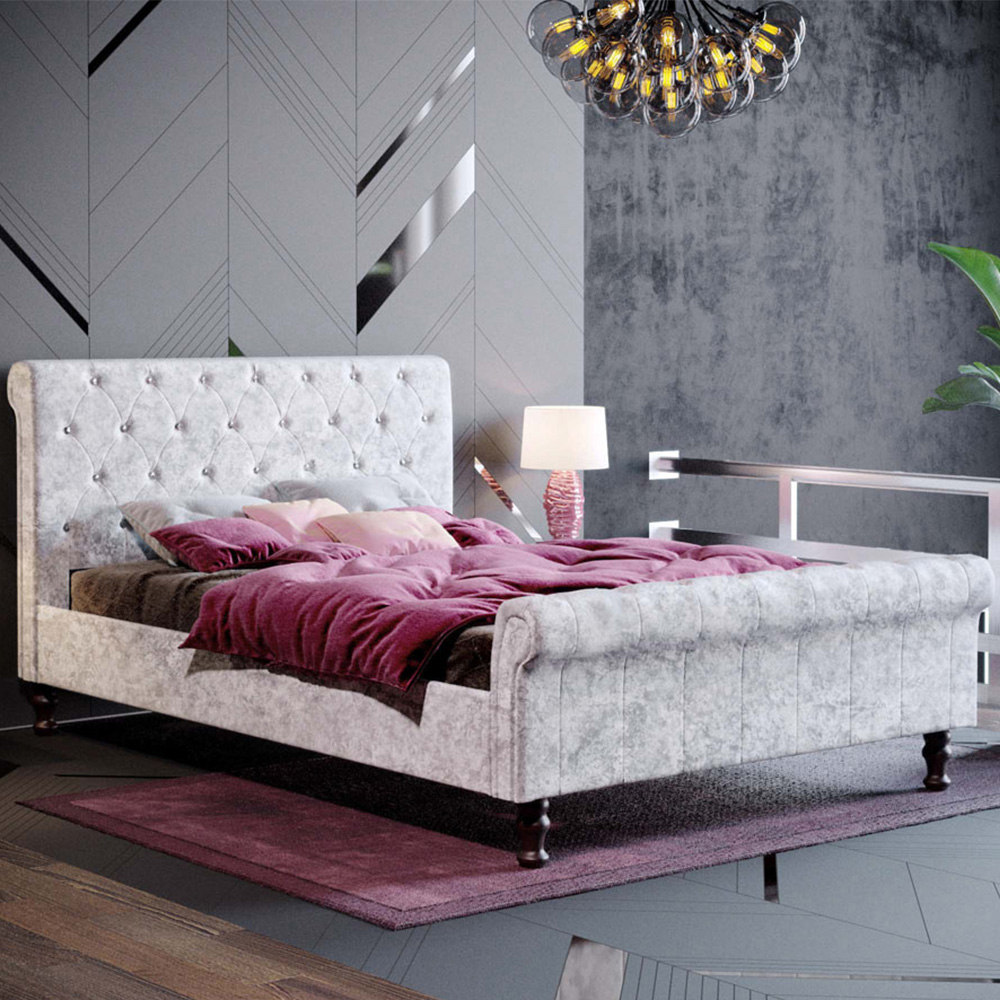 Vida Designs Double Violetta Silver Crushed Velvet Bed Frame Image 1