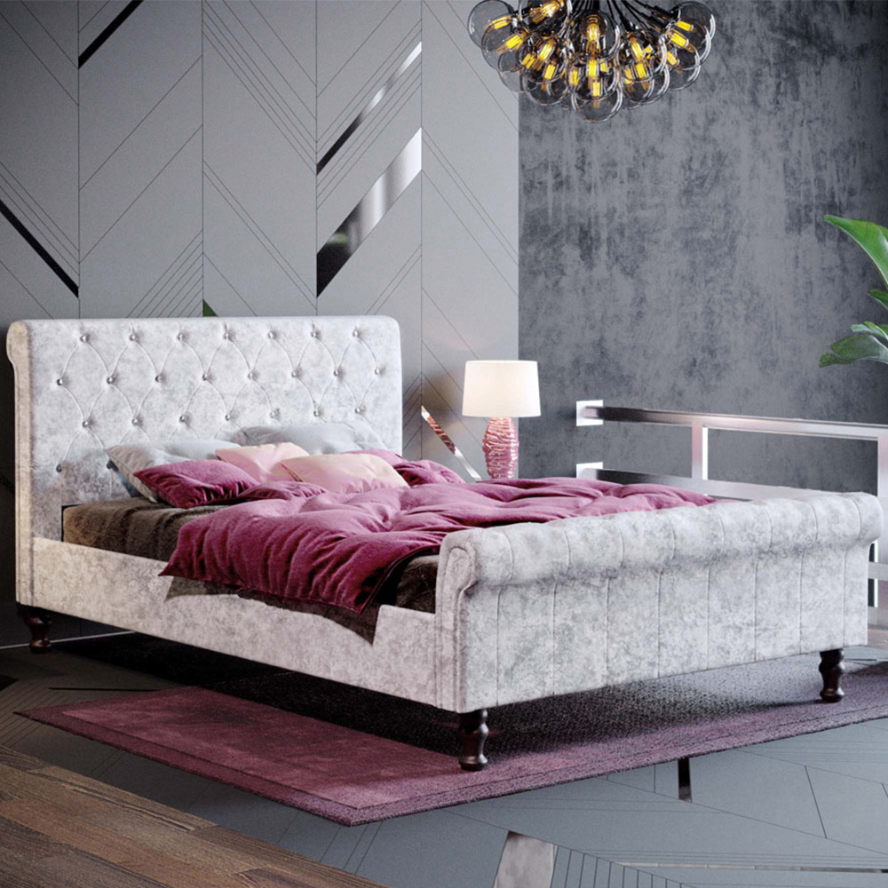 VIDA DESIGNS Double Violetta Silver Crushed Velvet Bed Frame Image 1