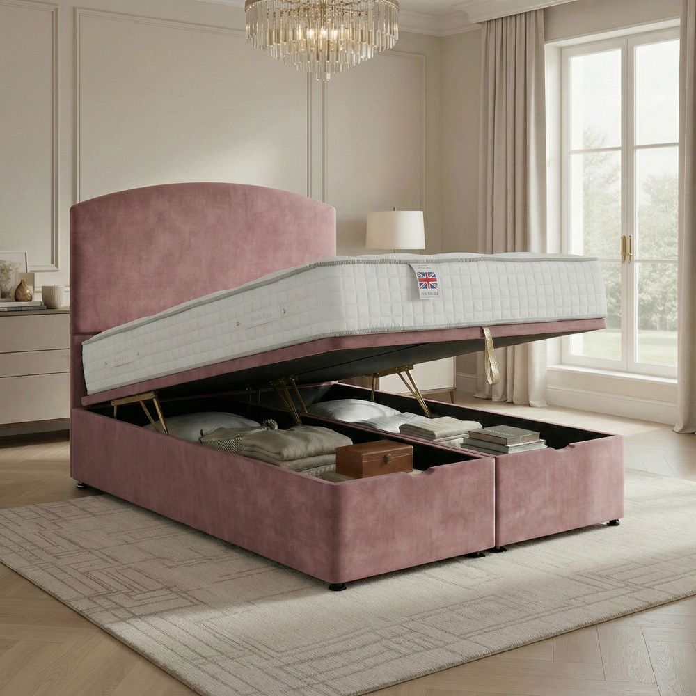 DS Living Opulence King Size Pink Velvet Upholstered Ottoman Bed Image 2