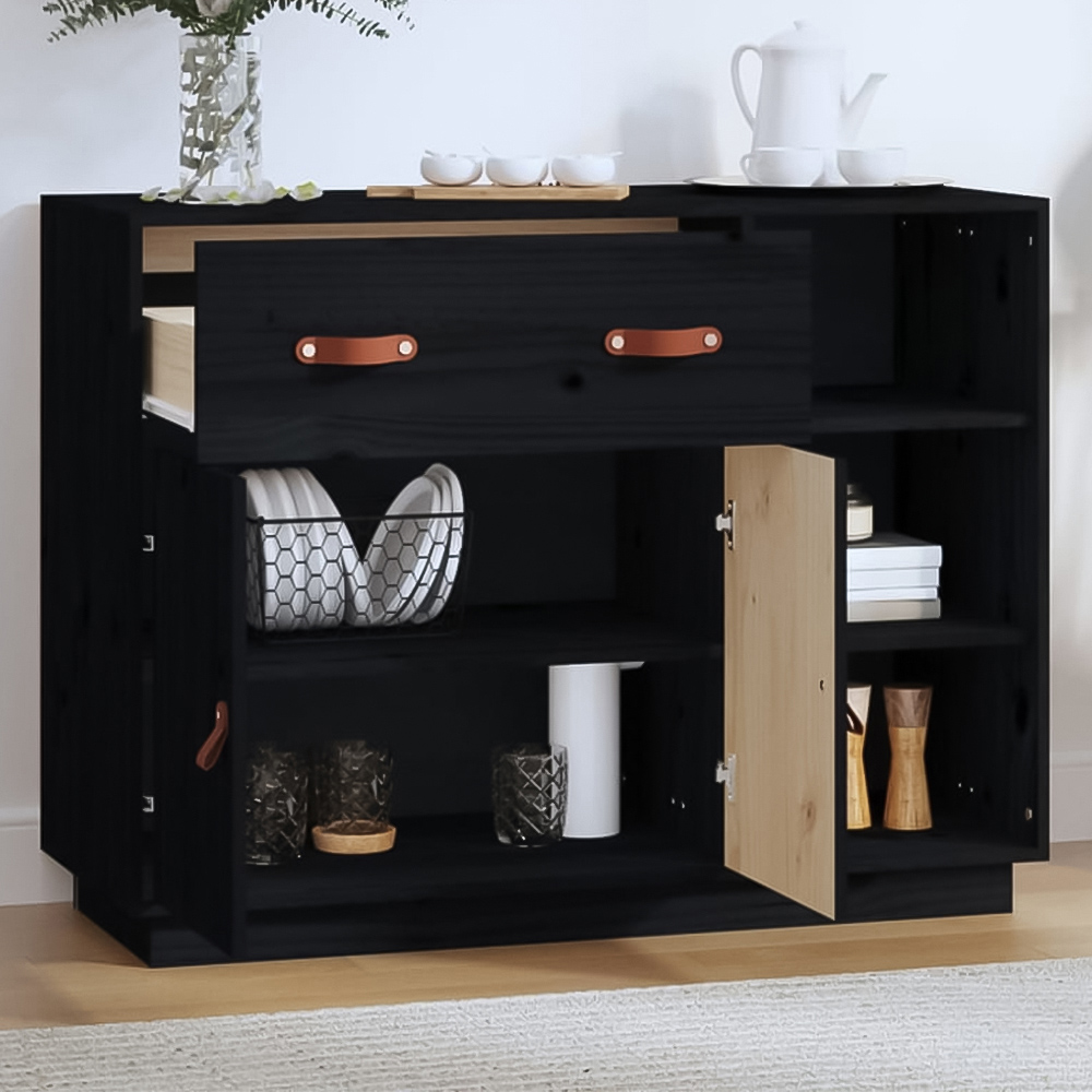 vidaXL 2 Door Single Drawer 3 Shelf Black Wooden Sideboard Image 1
