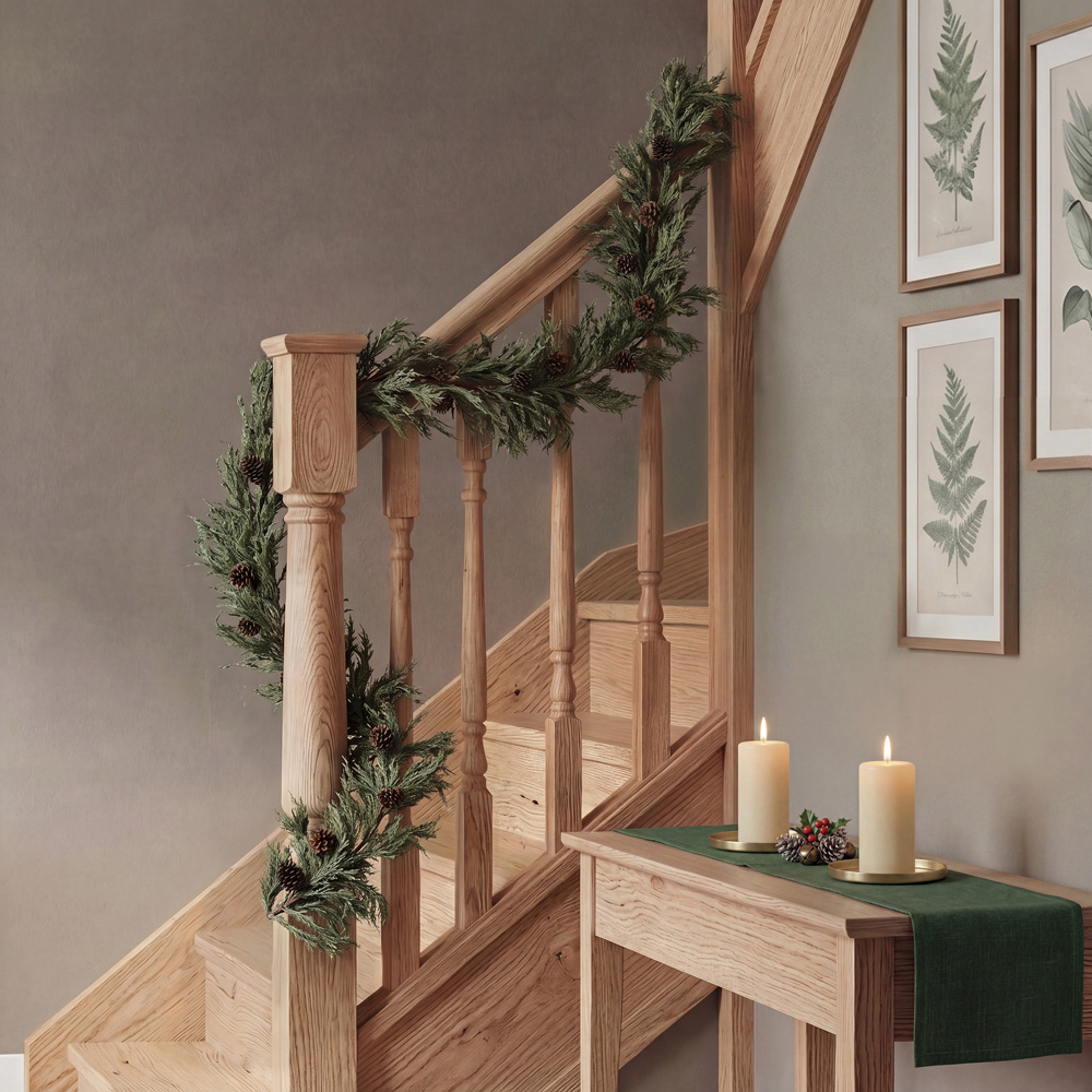 Charles Bentley Green Christmas Garland with Pinecones 180cm Image 2