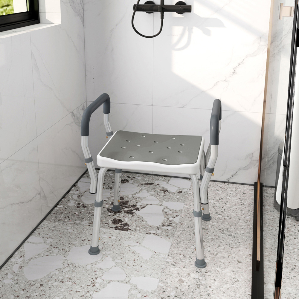 HOMCOM Grey Aluminium Height Adjustable Bath Chair Image 3
