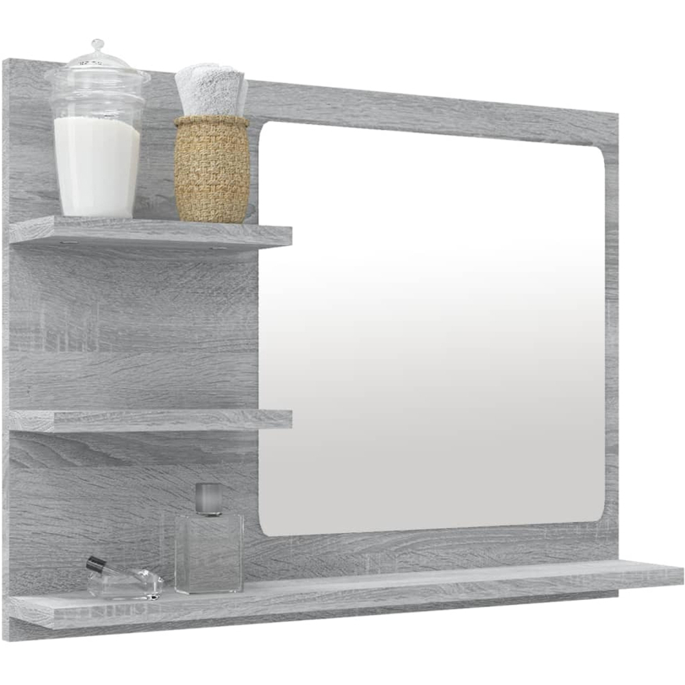 vidaXL 3 Shelf Grey Sonoma Wall Mounted Bathroom Mirror Image 4
