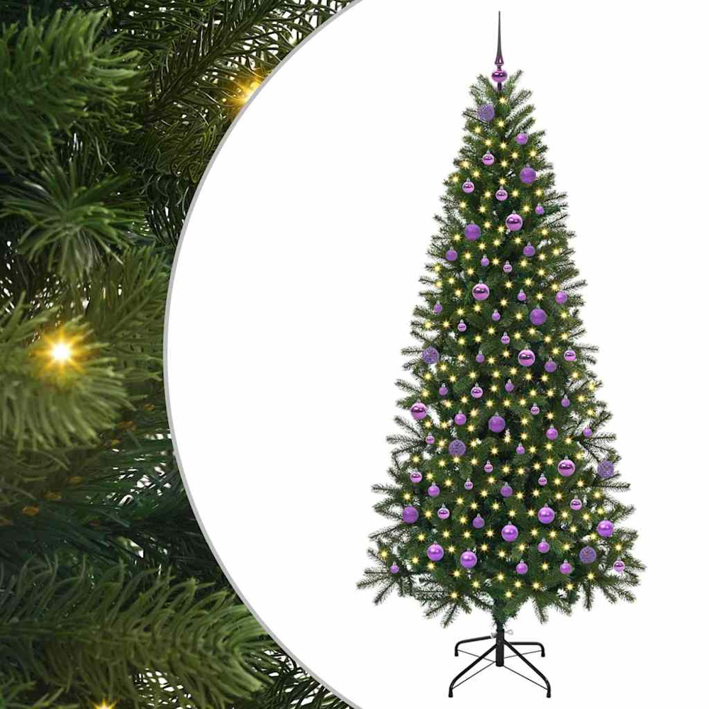vidaXL Pre-Lit Lilac Baubles Green Artificial Christmas Tree 7ft Image 2