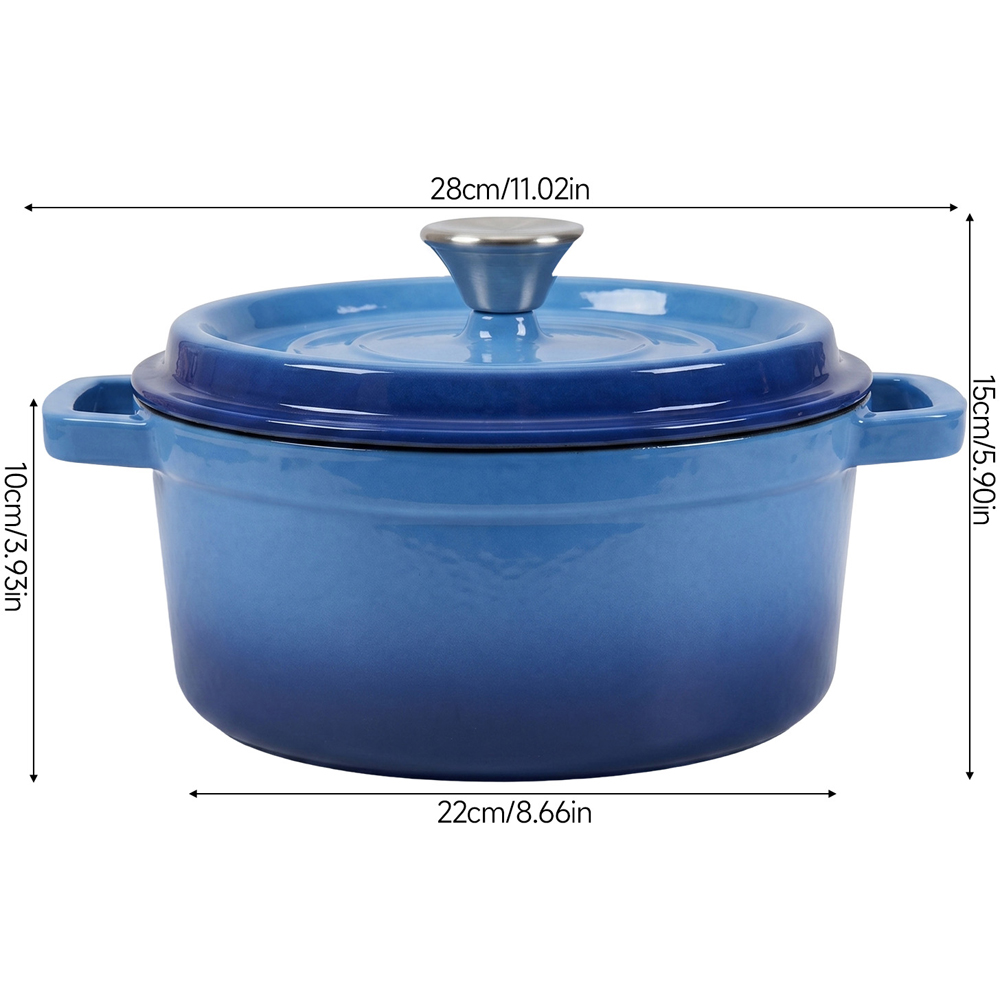 Living and Home Gradient Blue Enamelled Cast Iron Dutch Oven Pot 4L Image 8