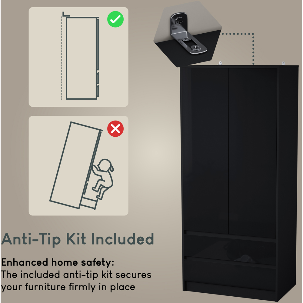 VIDA DESIGNS Glinton 2 Door 2 Drawer Black Wardrobe Image 7