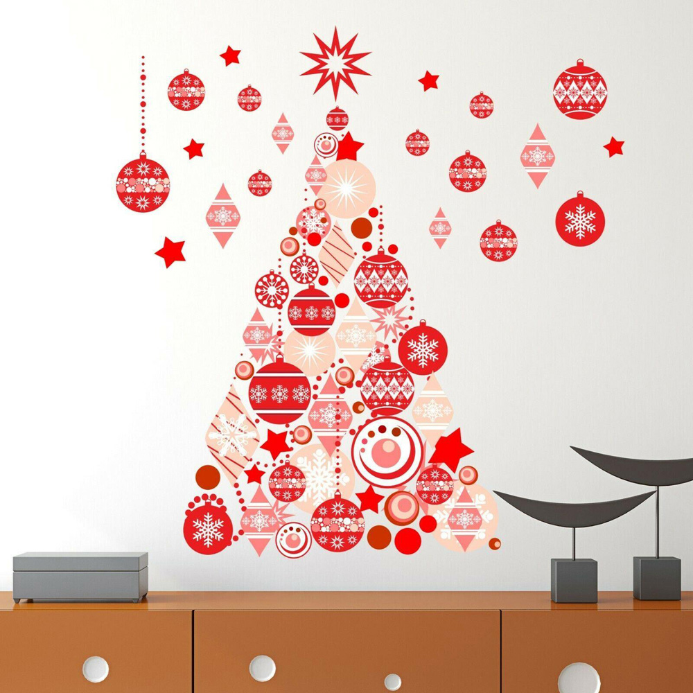 Walplus Red Christmas Tree Self Adhesive Wall Stickers 21 Piece Image 1