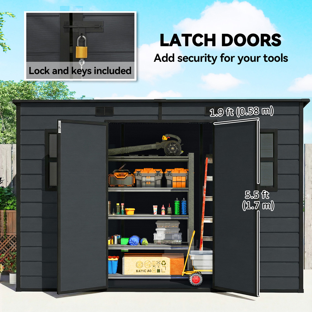 Outsunny 10 x 4ft Dark Grey Pent Garden Shed with Built-In Floor Image 8