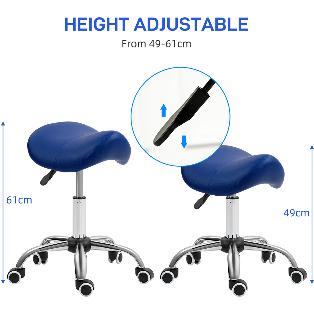 Portland Blue PU Leather Adjustable Saddle Stool with Moulded Padded Seat Image 4