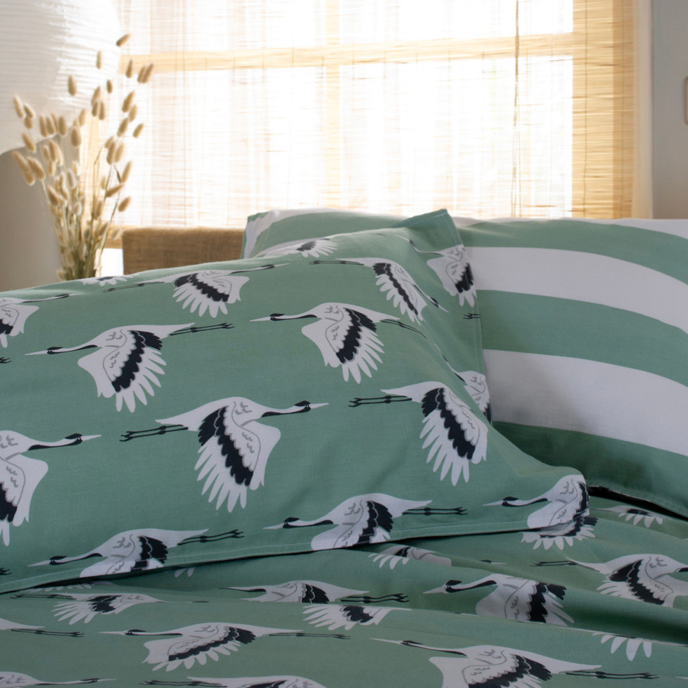 Lobster Creek Sedge Double Crane Green Stripe Duvet Set Image 2