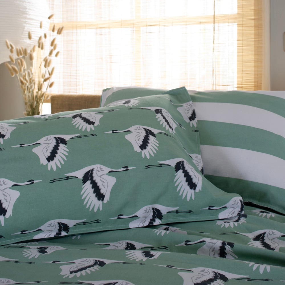 Lobster Creek Sedge Single Crane Green Stripe Duvet Set Image 2